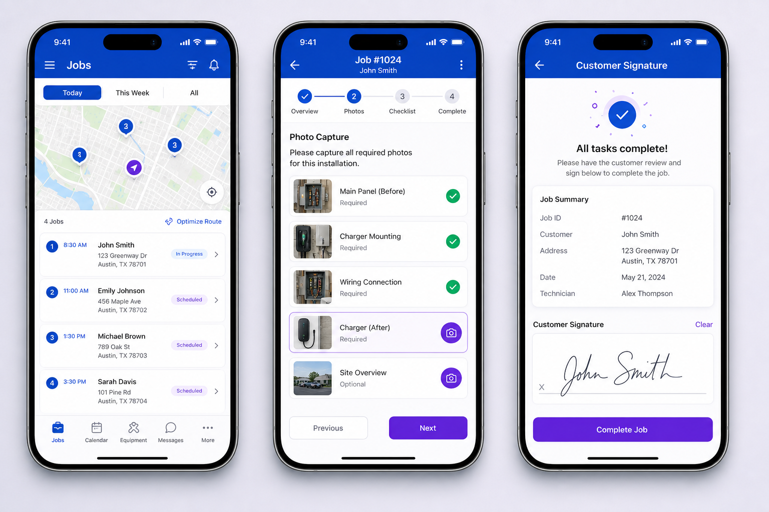 EV Charger Installation — Mobile Apps mobile screens