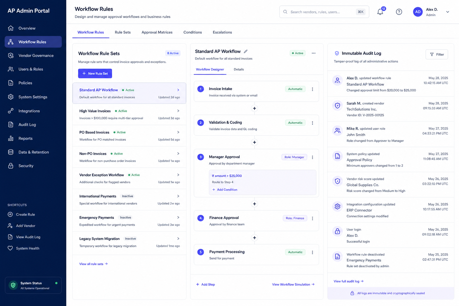 Enterprise Invoice Management System admin portal