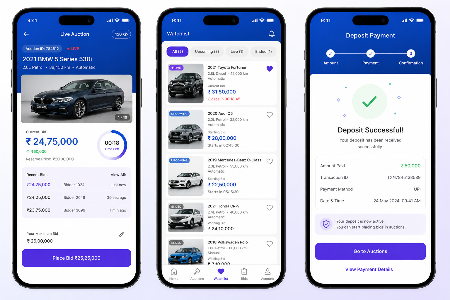 Vehicle Auction — Mobile Apps mobile screens