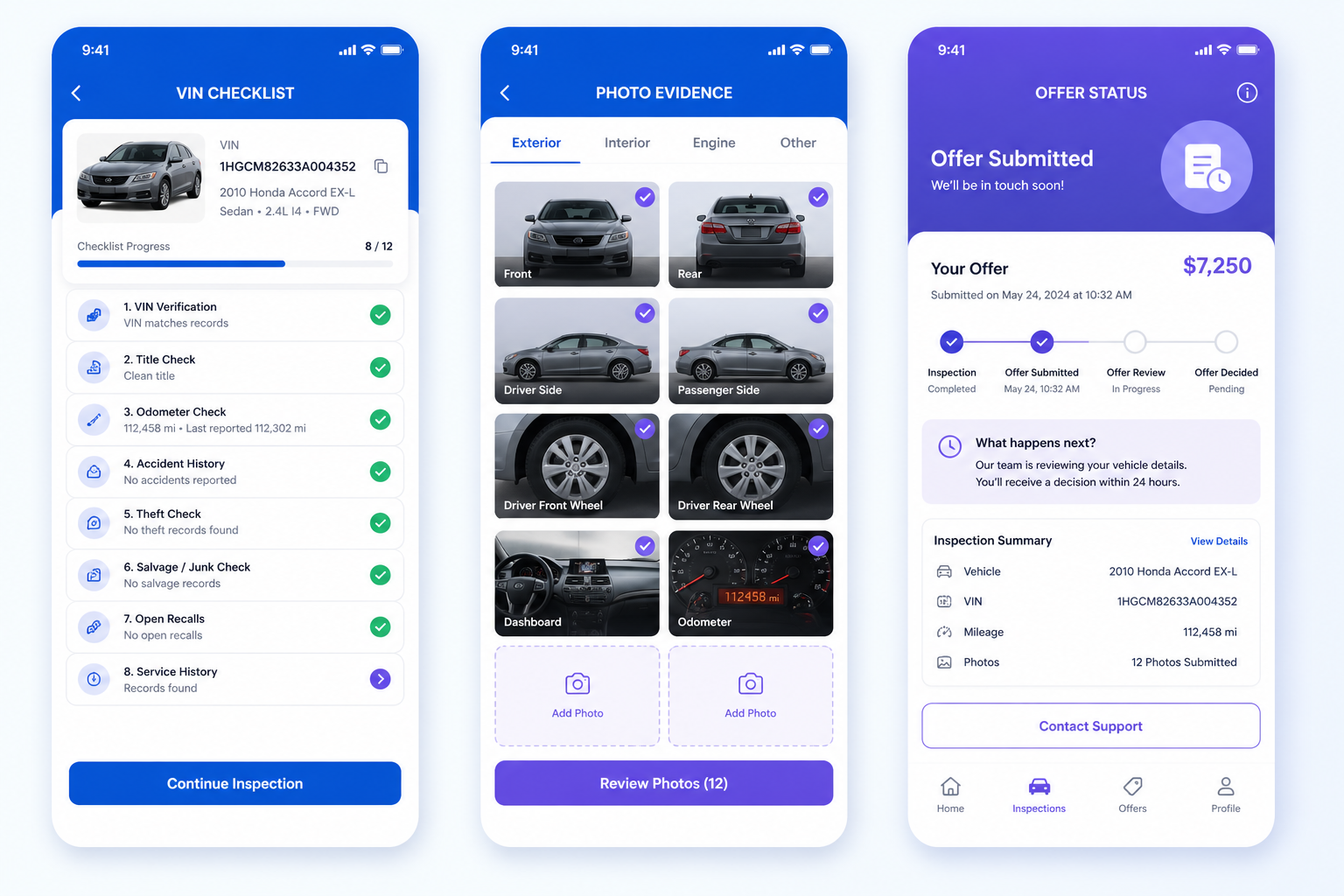 Vehicle Exchange — Mobile Apps mobile screens