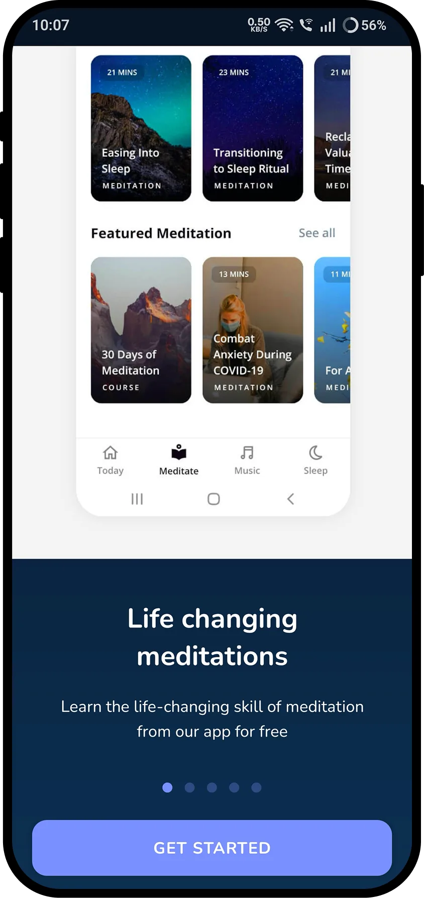 Meditation app redesign