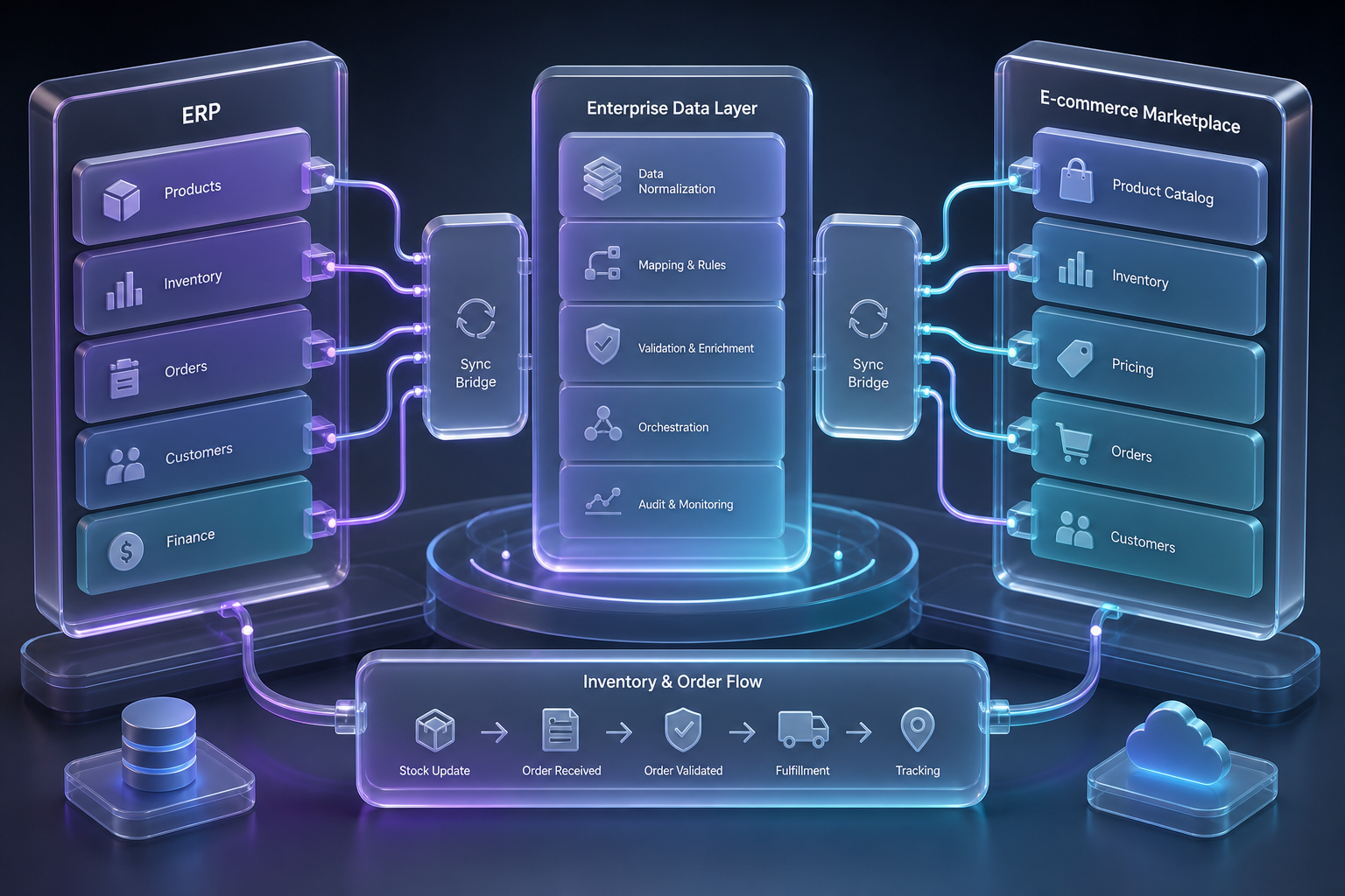 Built the enterprise data layer connecting an ERP to an e-commerce marketplace