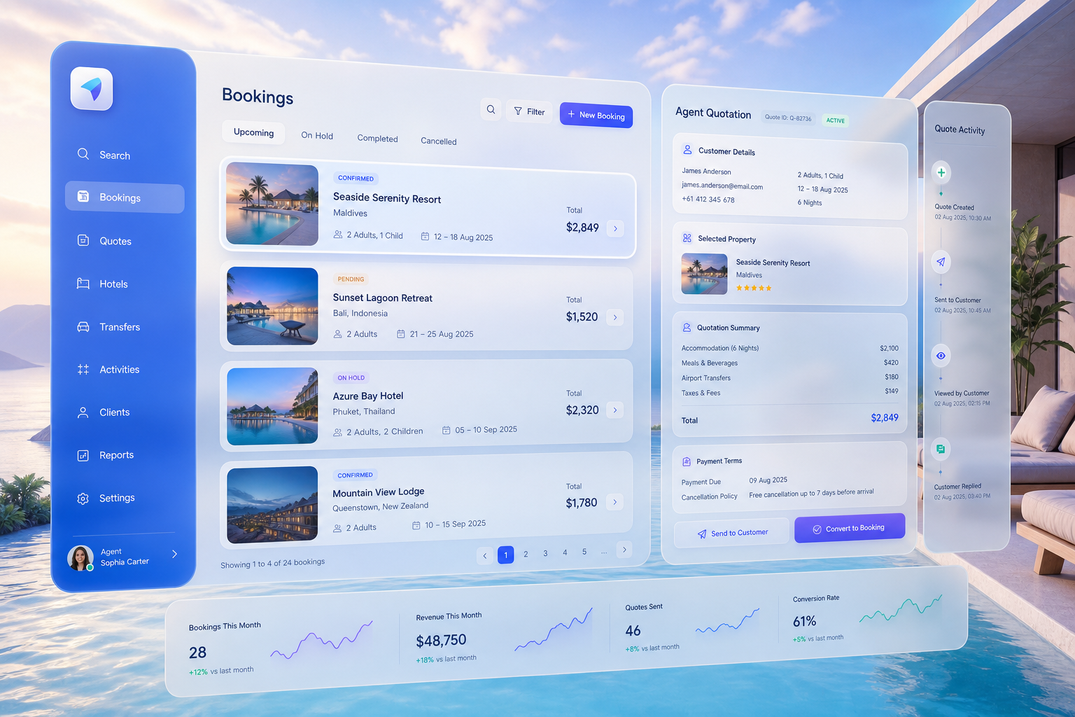 Redesigned and rebuilt the Blue Kite hospitality booking platform with an agent quotation engine